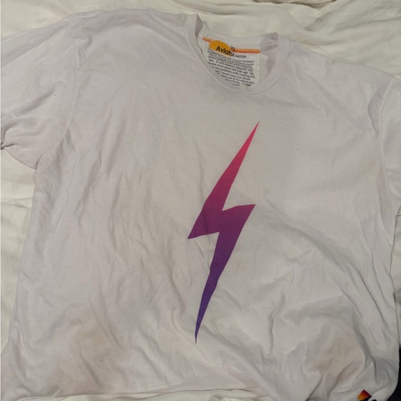 Aviator Nation Tops - Aviator Nation White T-Shirt with Purple Lightning Bolt